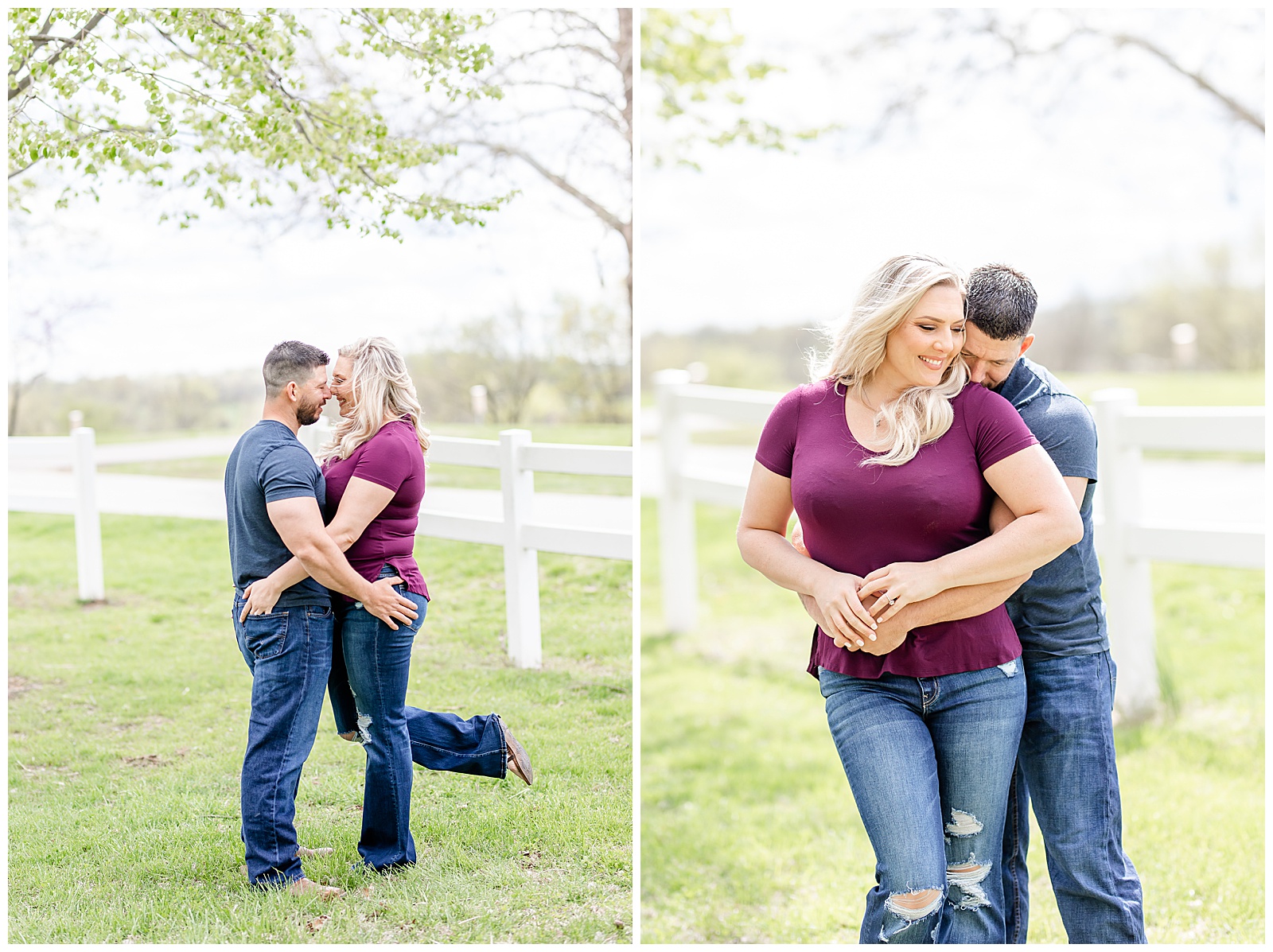 hugging in Queeny Park engagement session