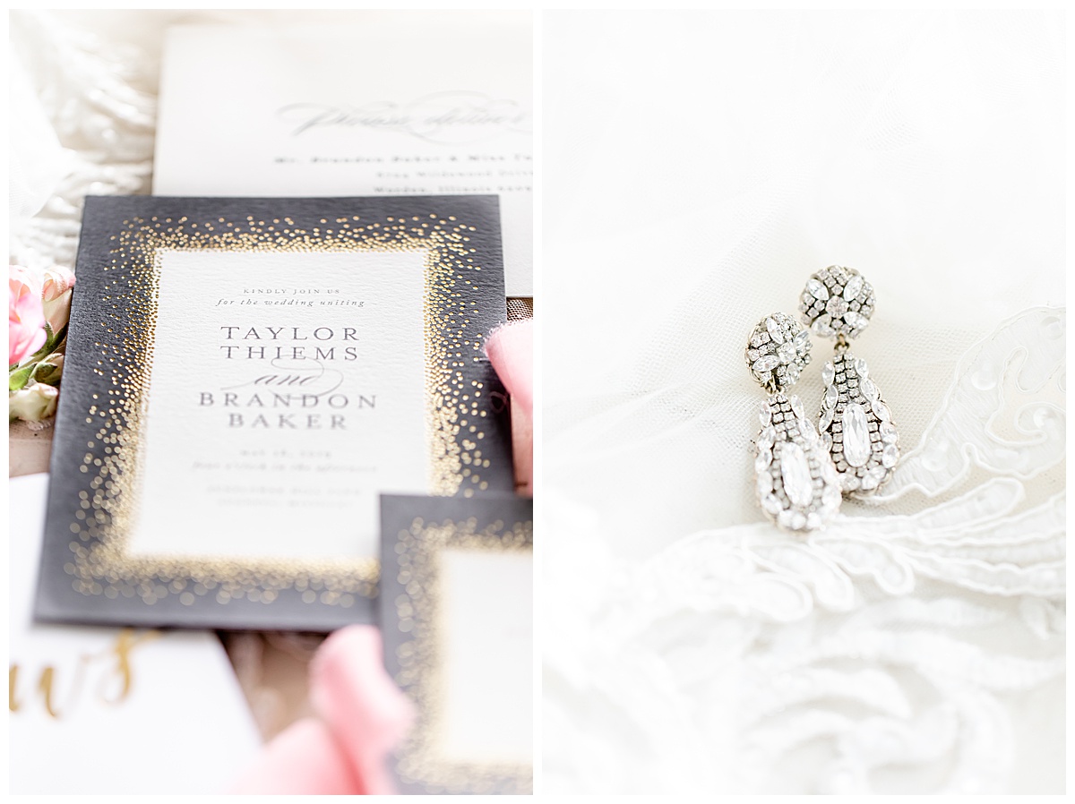 brides earrings and invitation suite