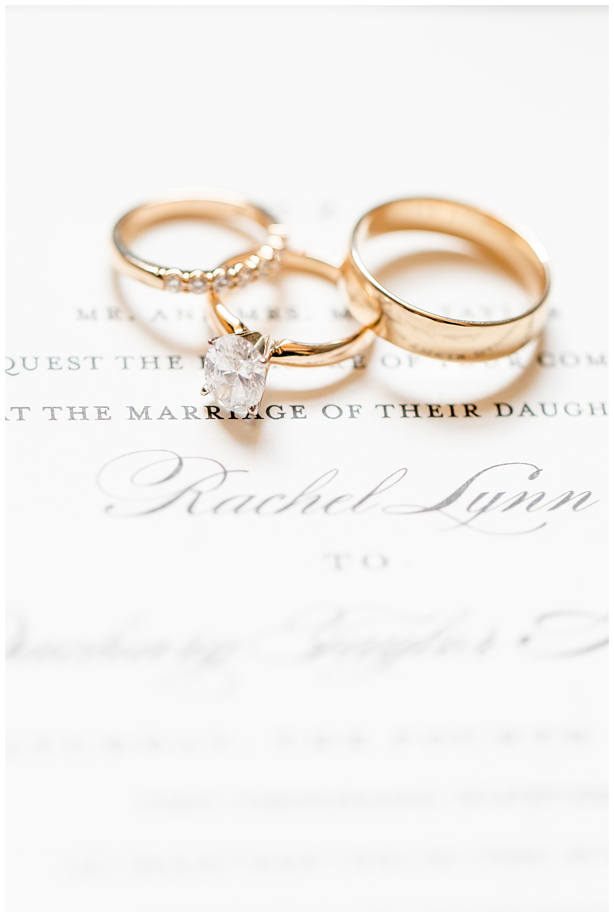 gold wedding rings on invitation