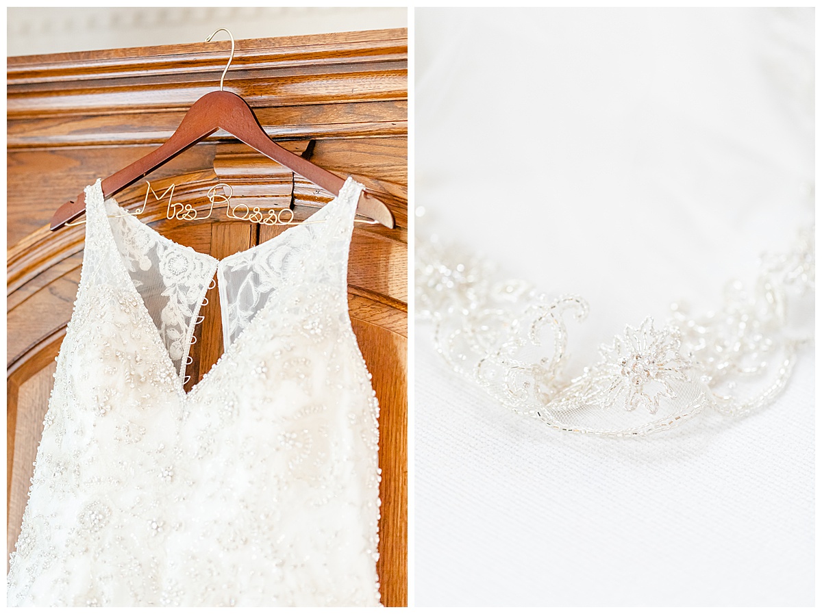 classic ballgown dress with sparkles on custom wedding hanger