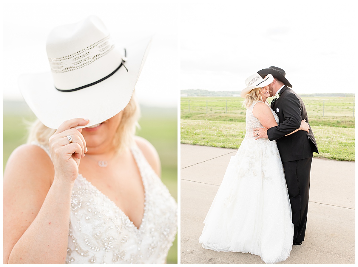 bride wearing cowboy hat