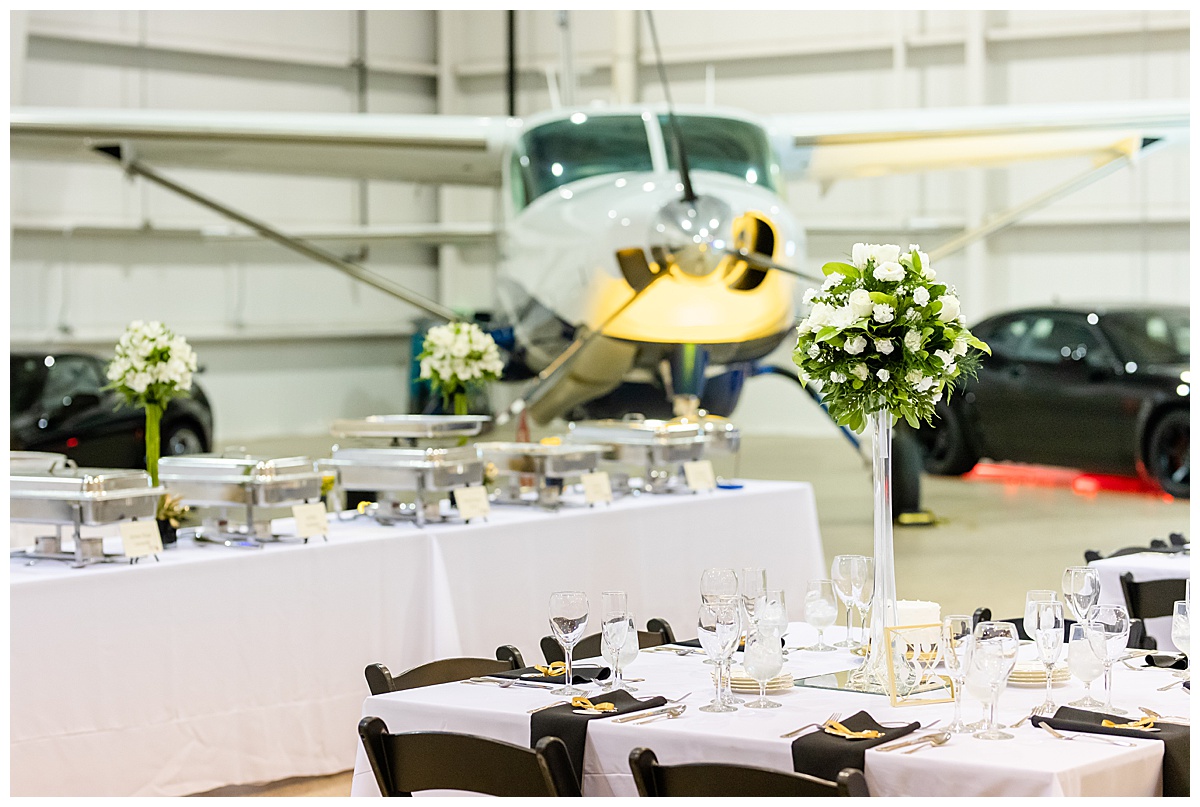 airplane hangar reception tables