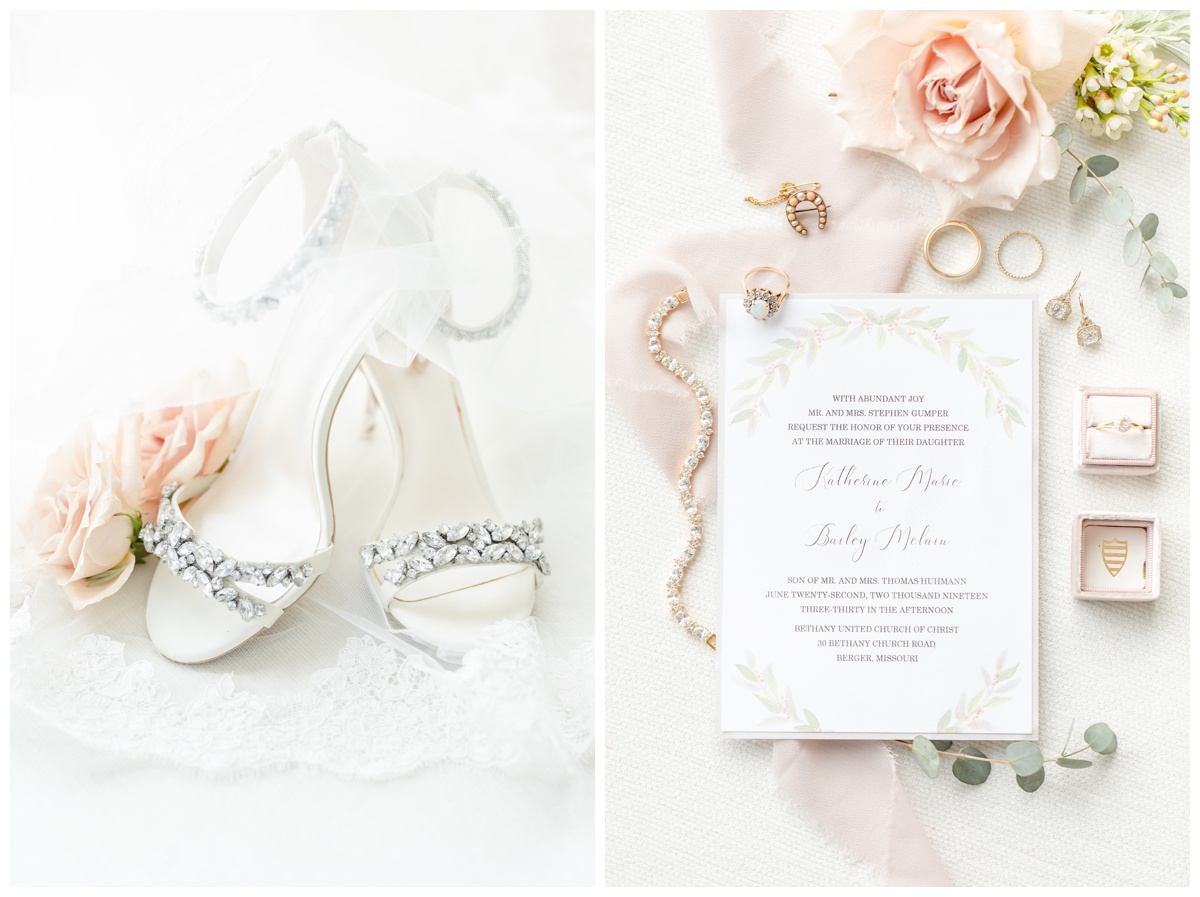 brides shoes and wedding invitation at Hermann Hill