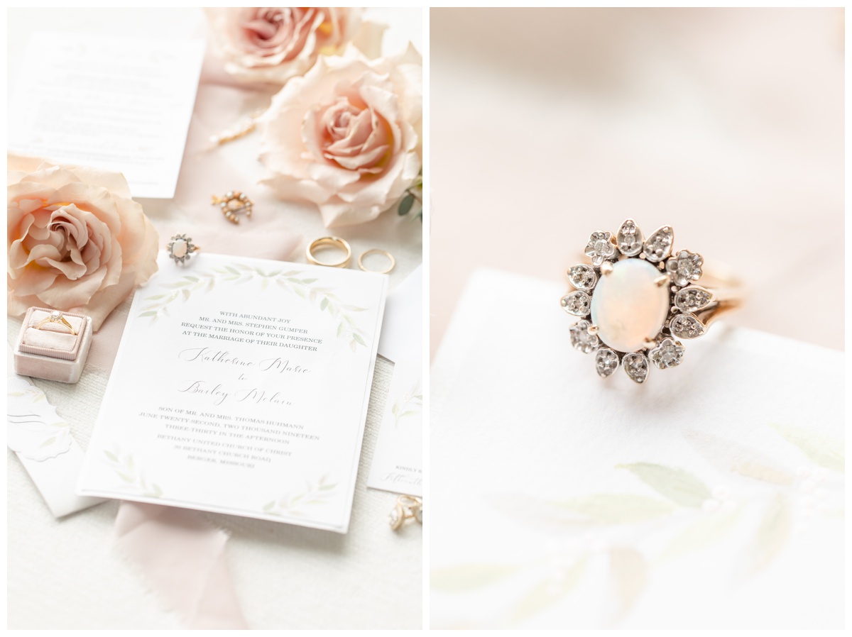 heirloom ring and wedding invitation suite