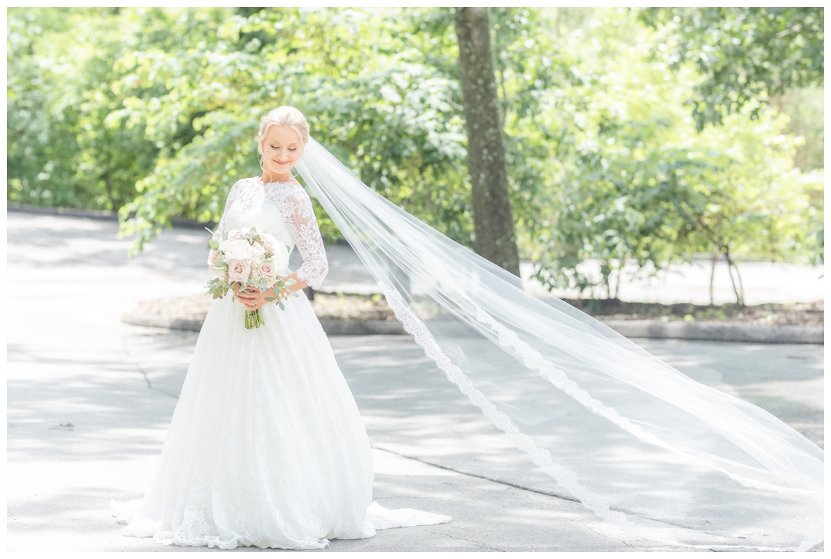Bride with cathedral length veil at Hermann Hill
