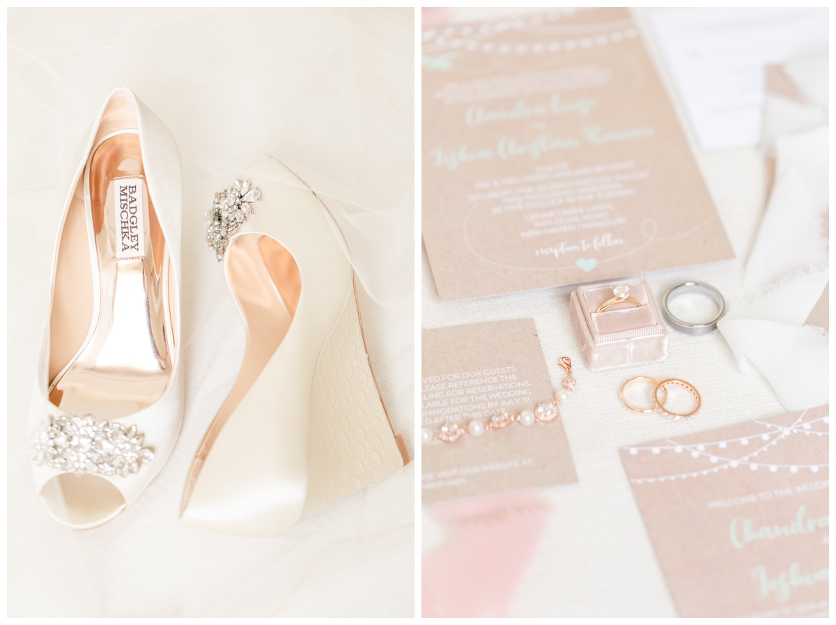 badgley mischka wedding shoes and invitation suite