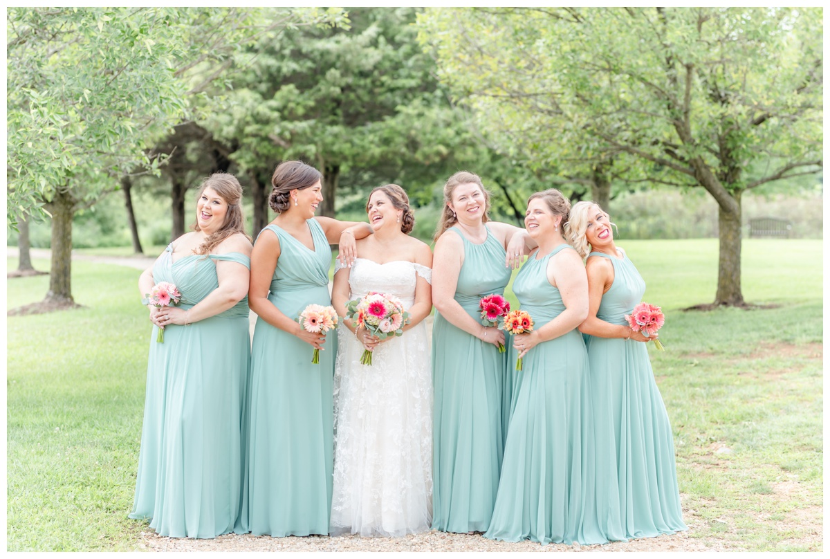 bridesmaids in green at Cedar Creek