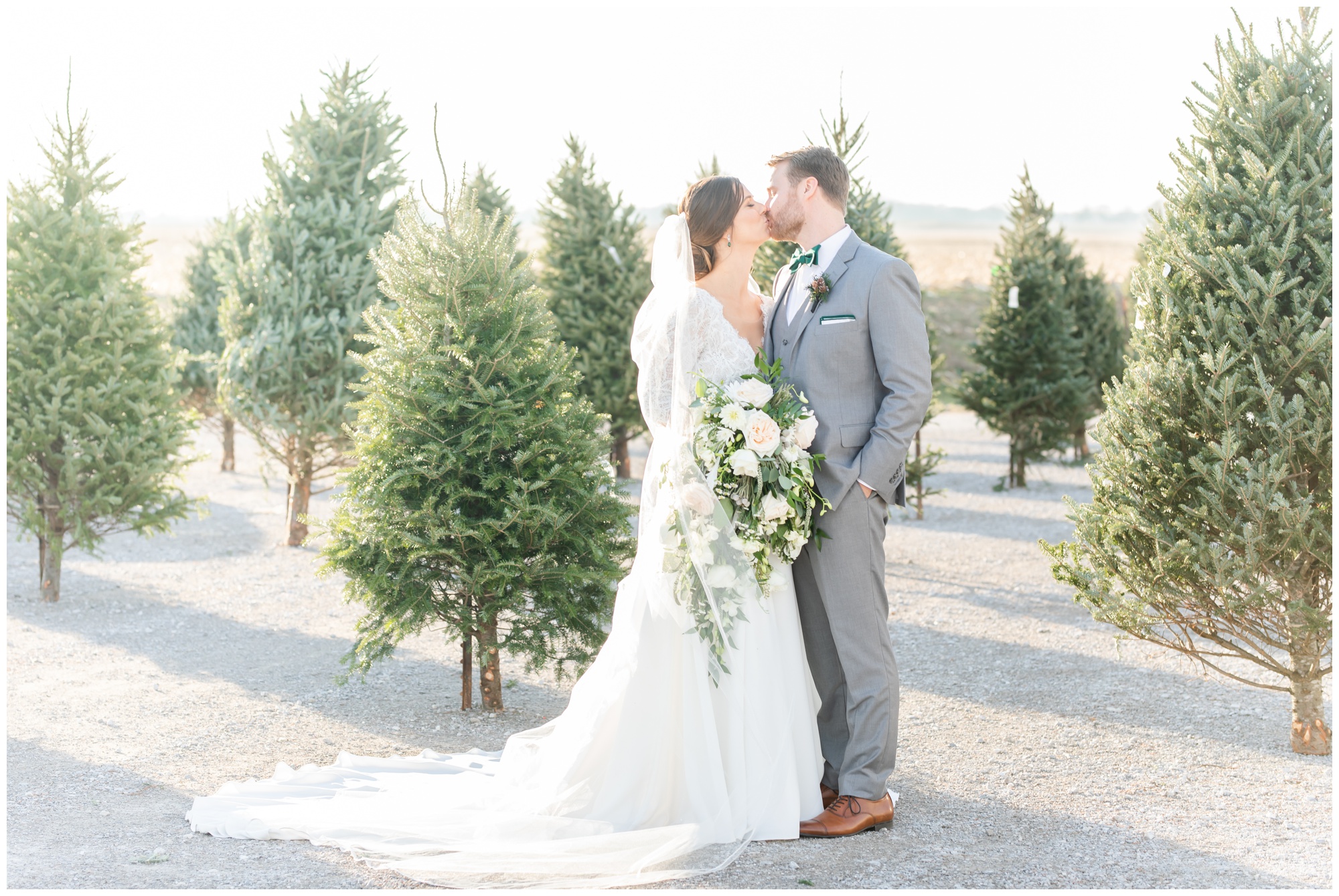 Greenhouse winter wedding bride and groom