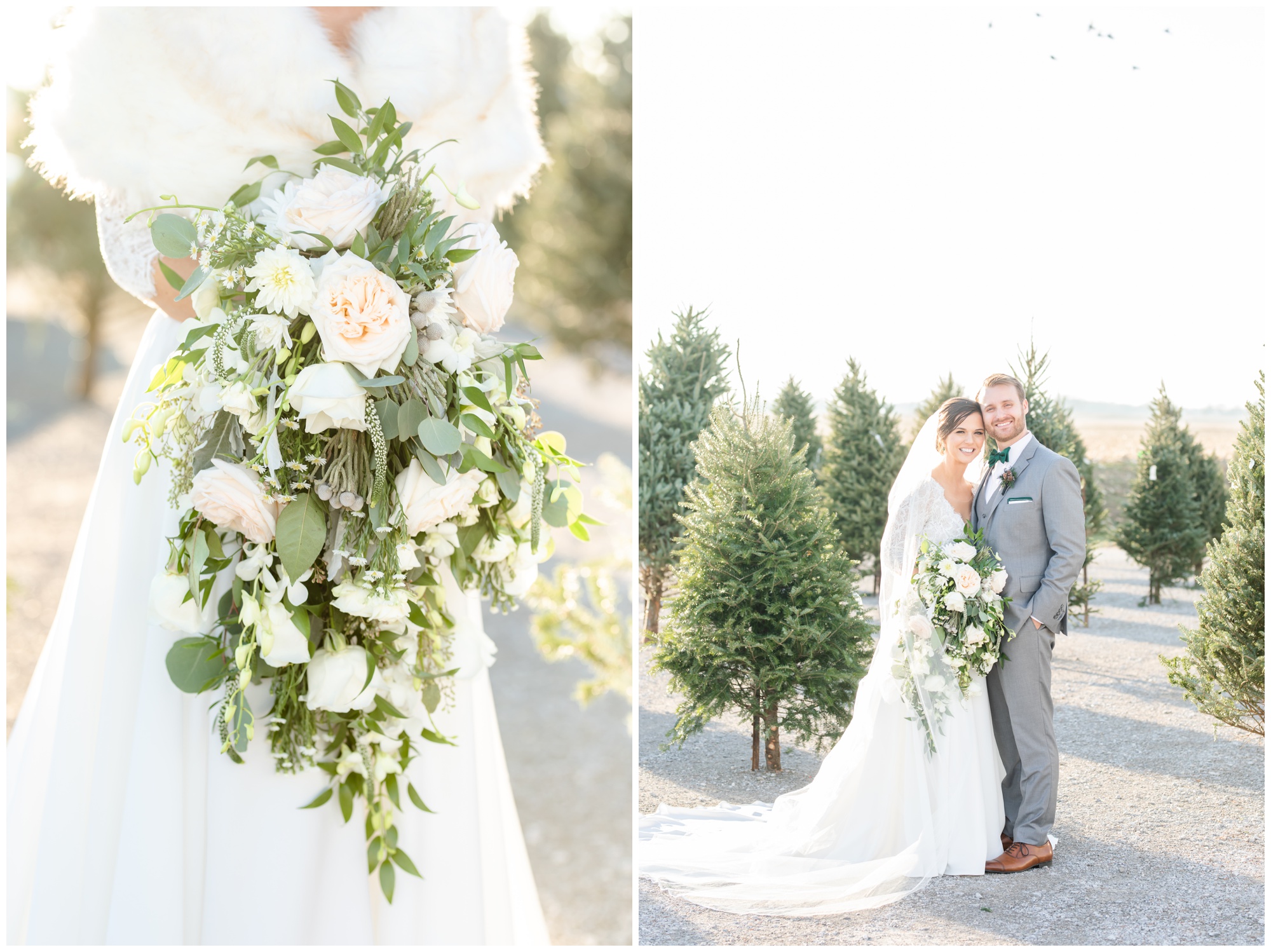 Greenhouse winter wedding cascading bouquet