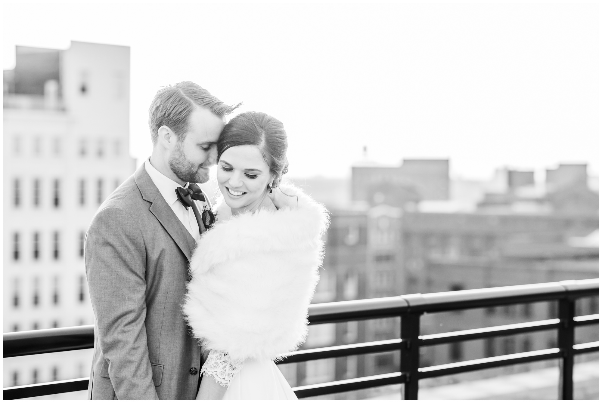 The Last Hotel St. Louis rooftop bride and groom