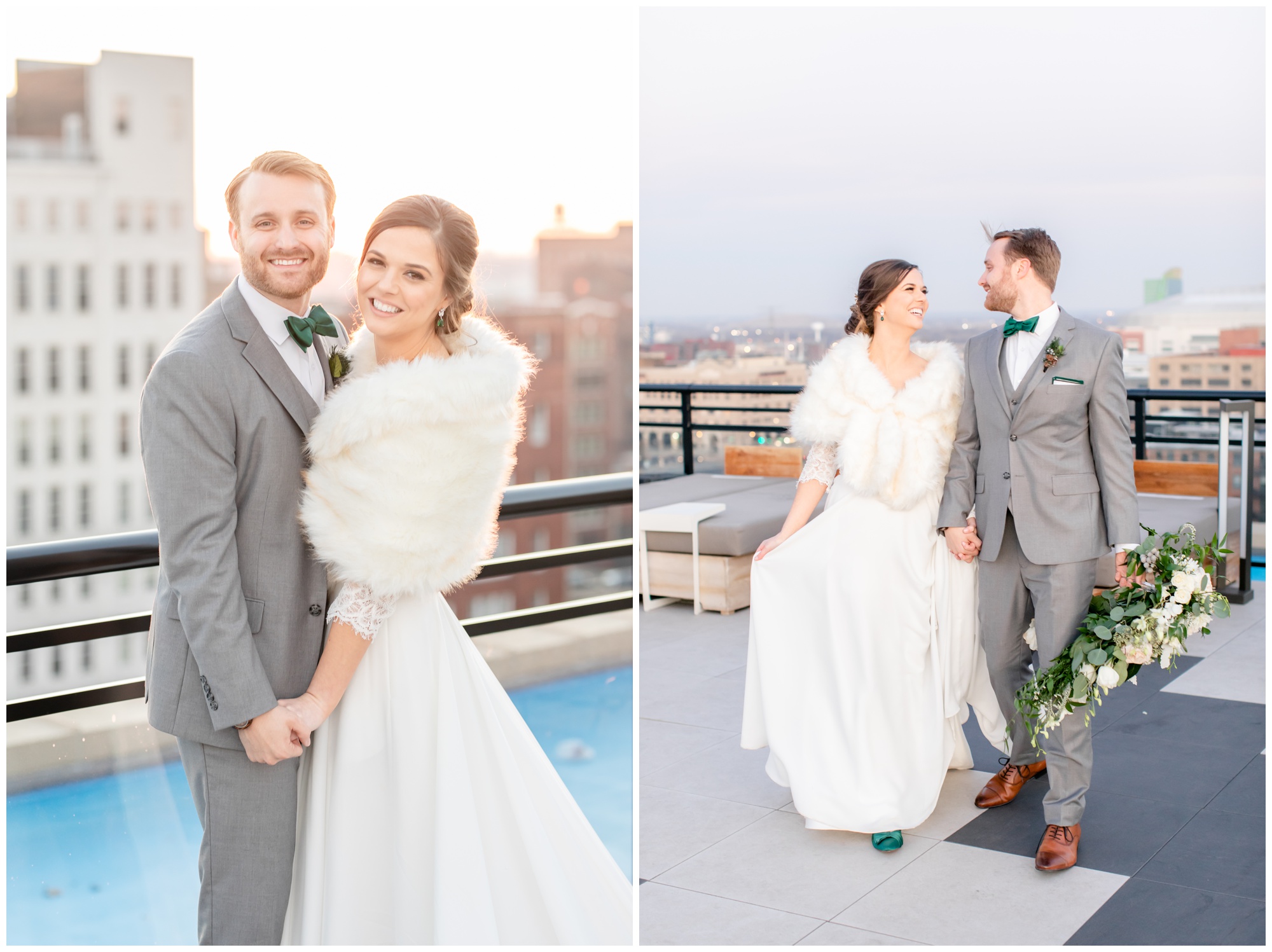 bride and groom portraits on Last Hotel St Louis rooftop