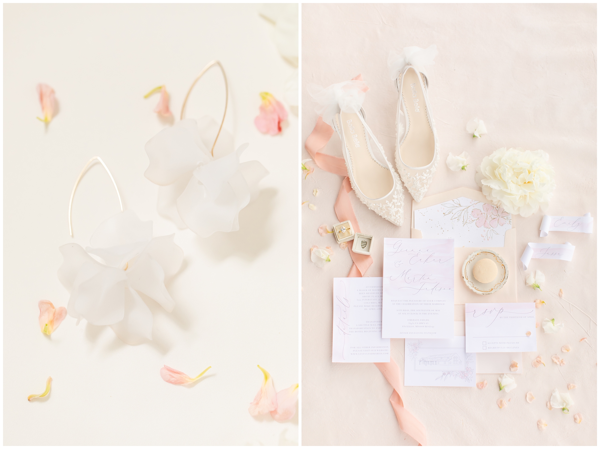 peach and pink wedding invitation suite at Emerson Fields Wedding Venue