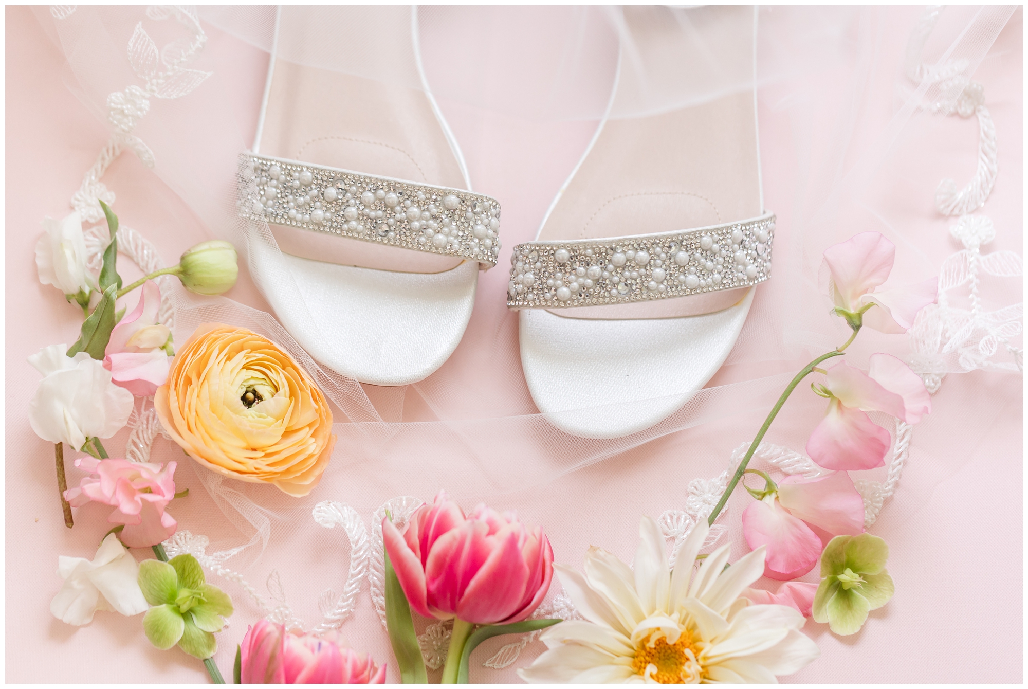 bridal shoes and bright florals