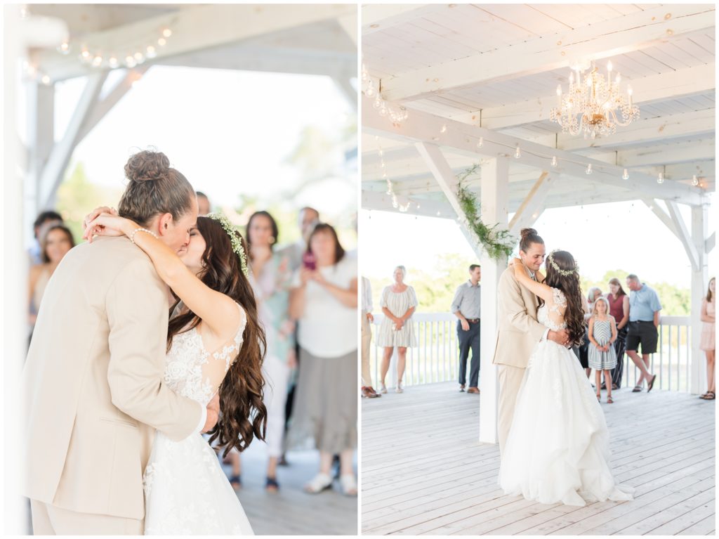 The bride and groom share their first dance as husband and wife. 