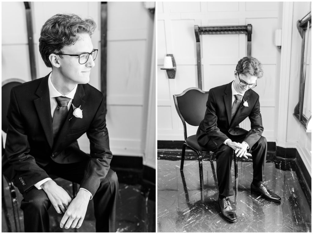 The groom sits for a portrait. 