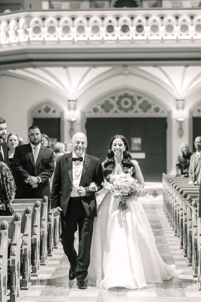 Bride and Father, Catholic Wedding St. Louis, Emily Broadbent, SFX College Church