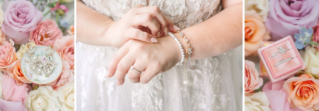 Pastel Bridal details, florals, Briderton dainty bridal accessories