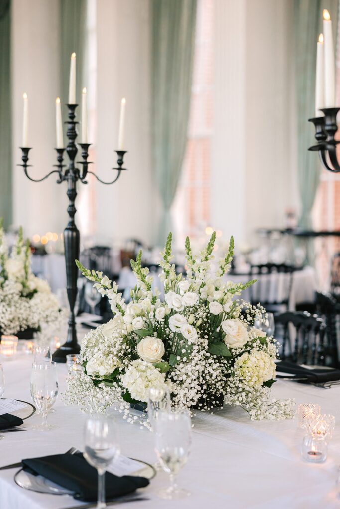 Black and white wedding inspo, black and white wedding reception, elegant black and white wedding table decor