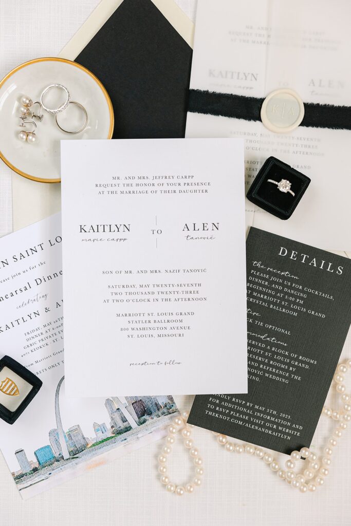 St. Louis wedding stationary, black and white wedding stationary suite