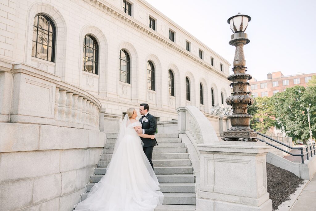 The St. Louis Central Library, Bride and Groom Stairs Portrait, Emily Broadbent Photography