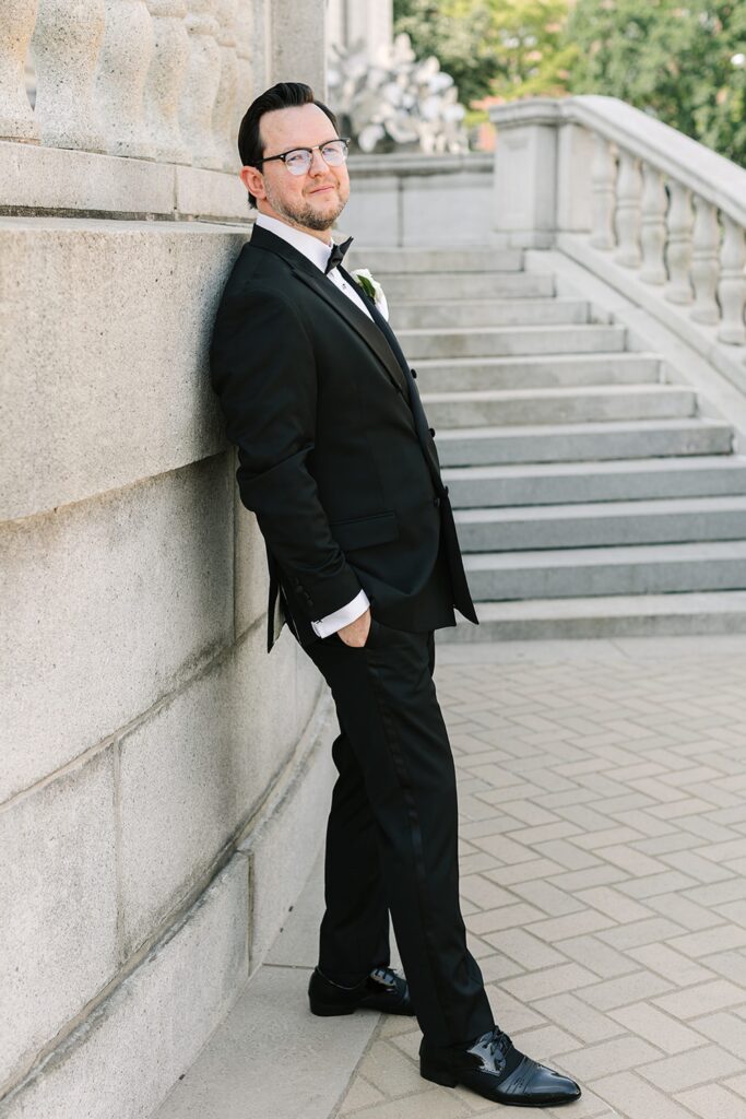 St. Louis Library wedding portraits, groom portrait, historic library