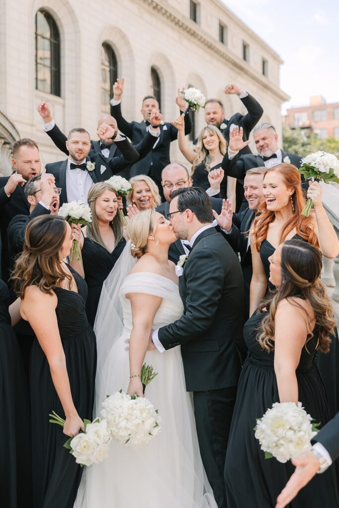 black and white wedding, Missouri luxe wedding inspiration, Emily Broadbent Photography, Bridesmaids black gowns