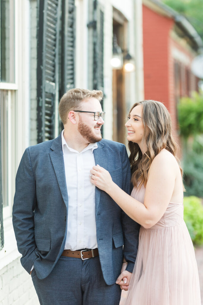 Engagement Shoot at Old St. Charles St. Louis, Missouri, Engagement Photographer Emily Broadbent Photography